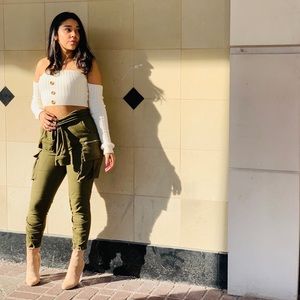 Olive green cargo pants from Akira